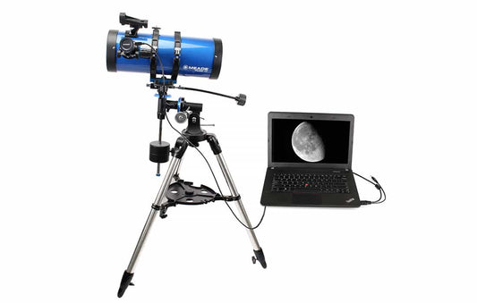 SVBONY SV105 planetary camera connected to telescope and laptop showing live moon image
