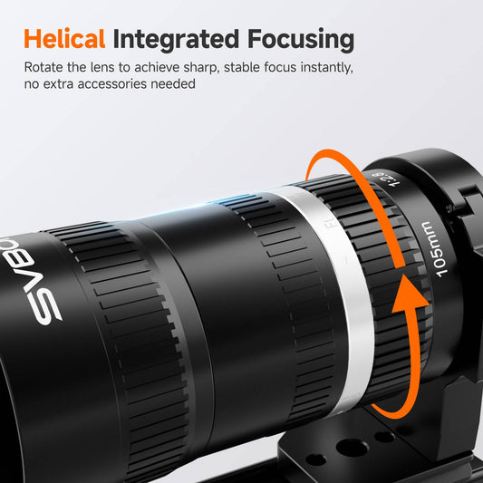 SVBONY SV535 105mm f/2.8 APO astro lens showing integrated helical focusing mechanism for precise manual focus
