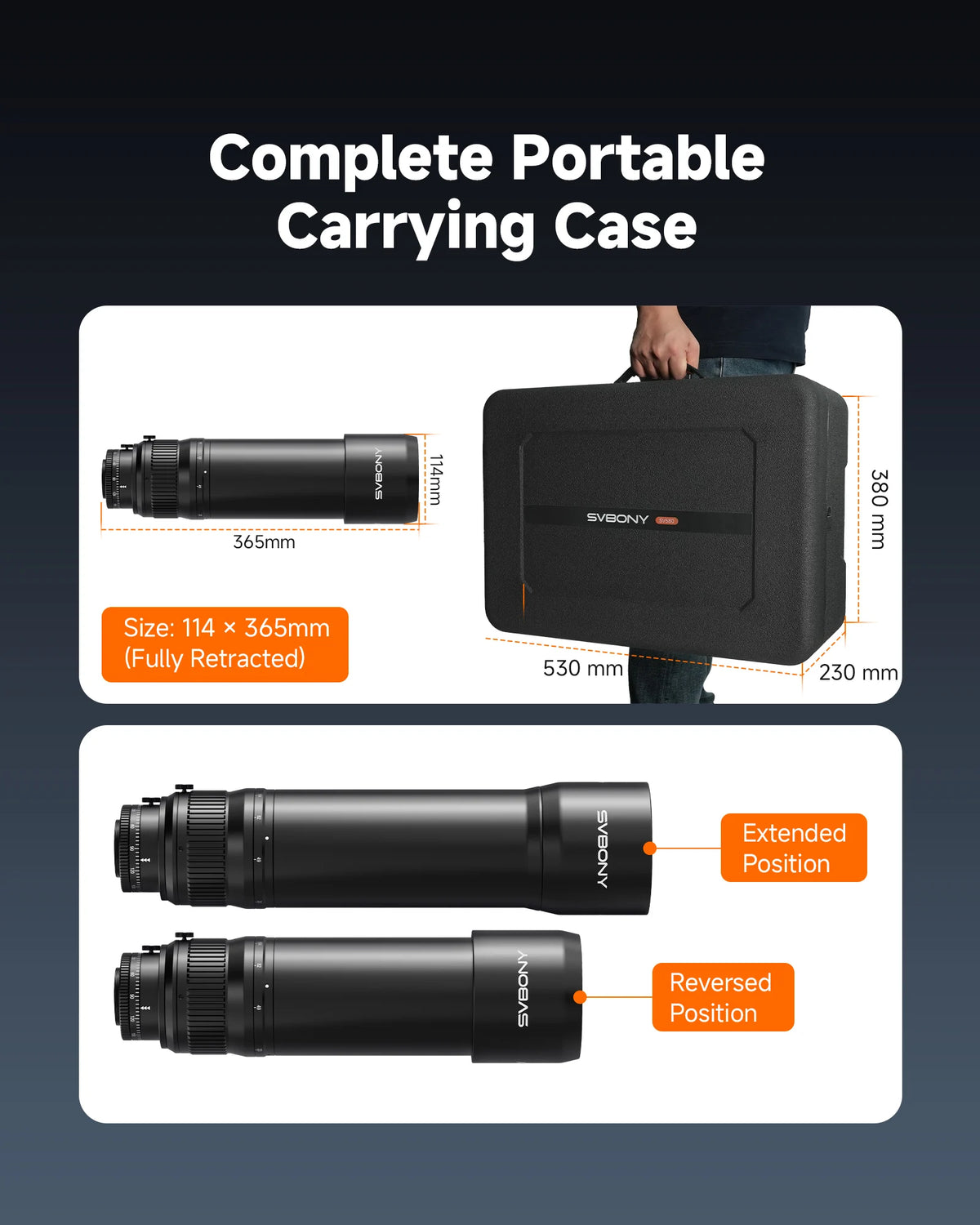 SVBONY SV580 retractable dew shield and portable carrying case