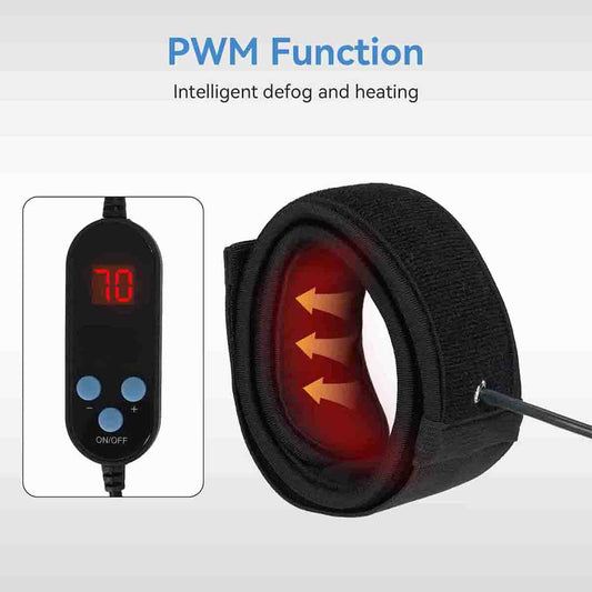 Heated device with digital controller and heating elements, featuring PWM function for defogging and heating.