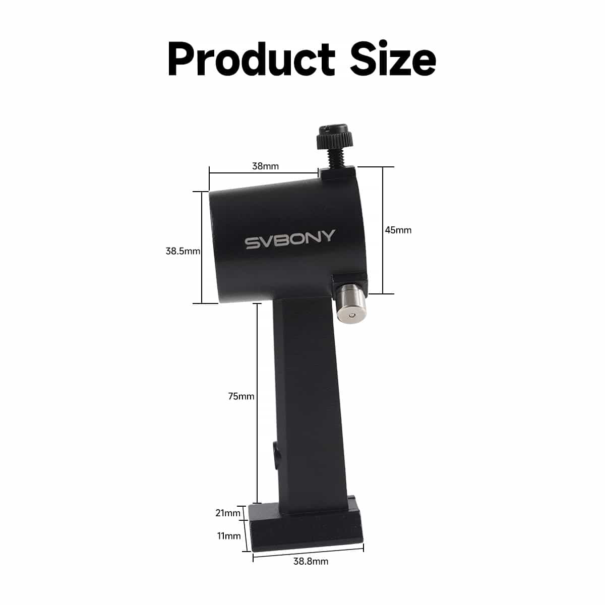 Measurement chart of a black SV182 6x30 Finder Scope on a white background