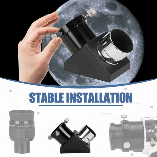 Hand holding a SV221 Mirror Diagonal 1.25inch 90 Degree with moon image and 'Stable Installation' text