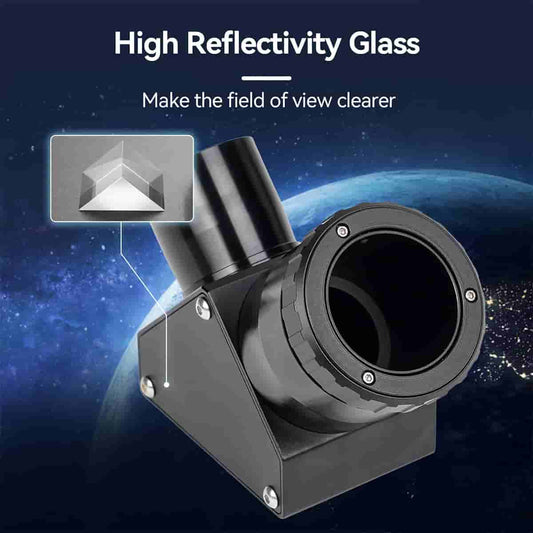 SV223 1.25 Inch 90 Degree Clicklock Dielectric Mirror with high reflectivity glass feature on a space-themed background