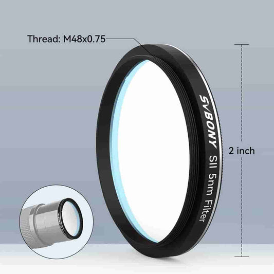 SV227 SII 5nm 2" Filter with thread size and dimensions on a gray background