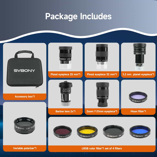 SV233 Telescope Accessory Kit 1.25" Deluxe Set contents