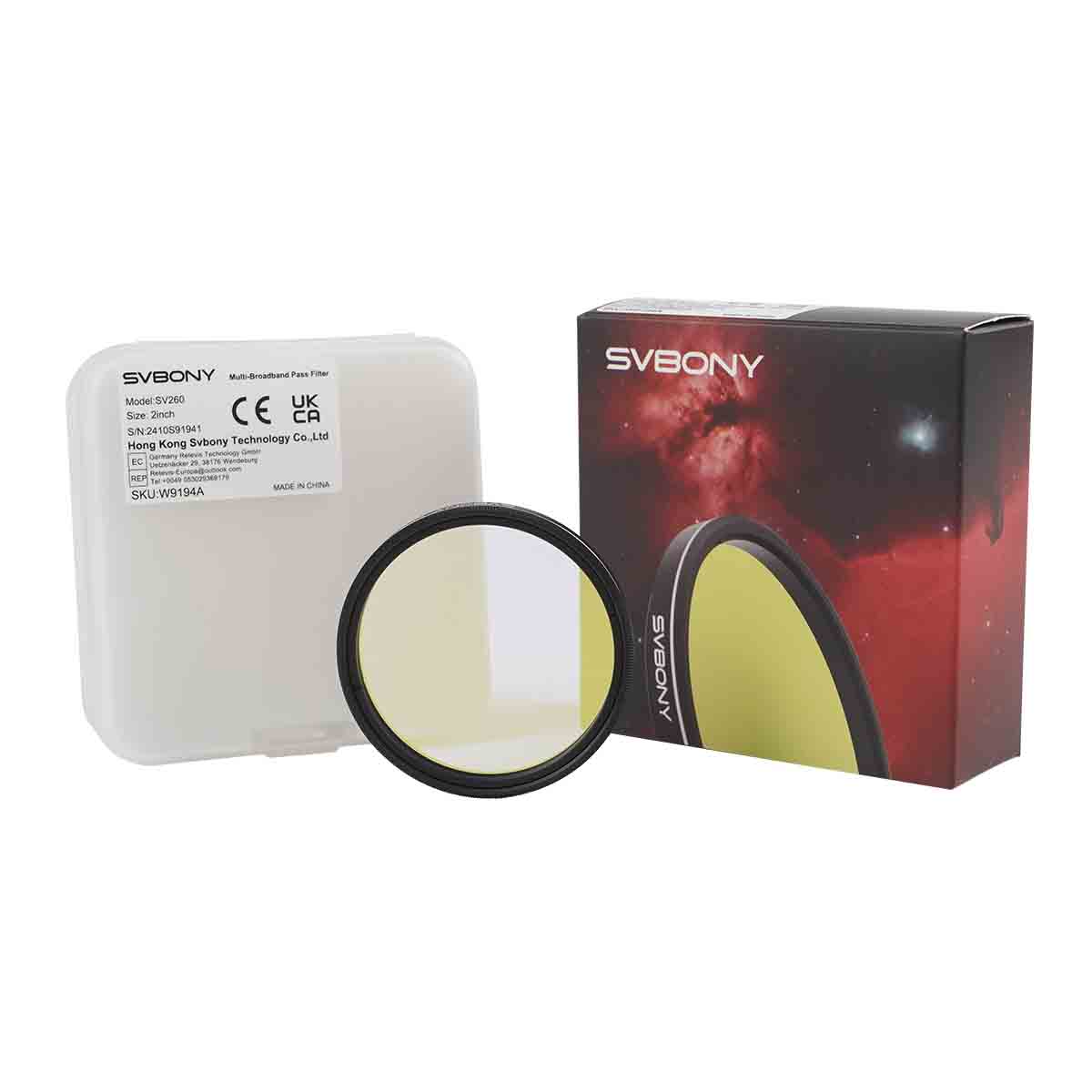 SV260 Multi-Bandpass Filter 5-bandpass Broadband Pass Light Pollution Filter with packaging on a white background