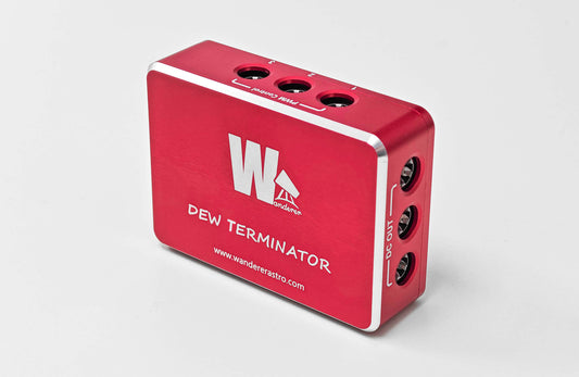 WandererAstro Dew Terminator dew heater controller showing three DC output ports on a white background
