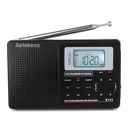 Retekess V111 Portable Radio with Digital Alarm Clock Sleep Timer Black