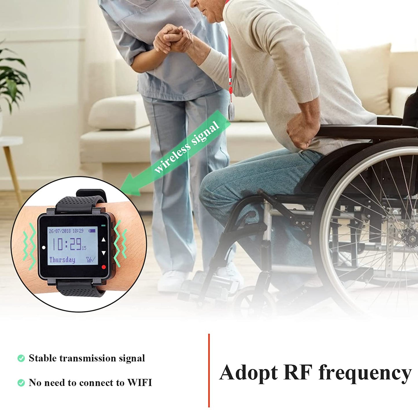 Retekess T128-TD019 Wireless Caregiver Pager Alert System Emergency Call Button with 600mAh Built-in Battery