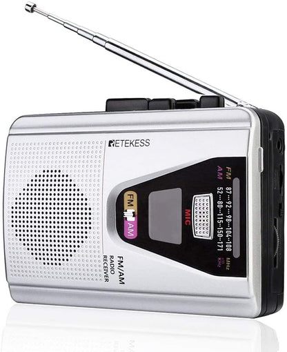 Retekess TR620 Cassette Player Walkman Portable AM/FM Audio Built-in Speaker and Microphone, Suitable for Cassette Collectors Silver