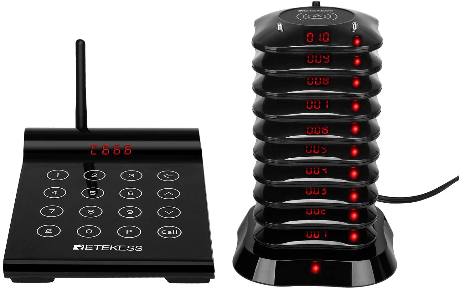 Retekess TD164 Pager System. TD164 with 1 Keypad and 10 Pagers