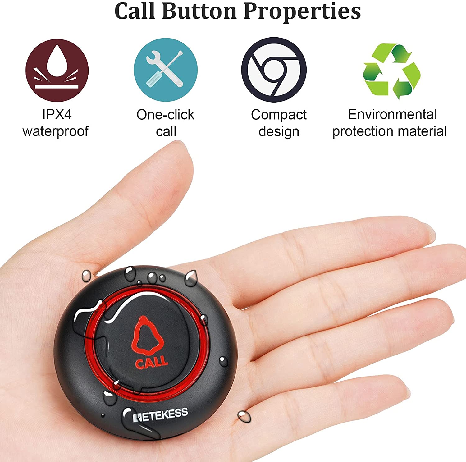 Retekess TD019 Wireless Pager, Emergency Call Button Waterproof Transmitters, 600mAh Built-in Battery