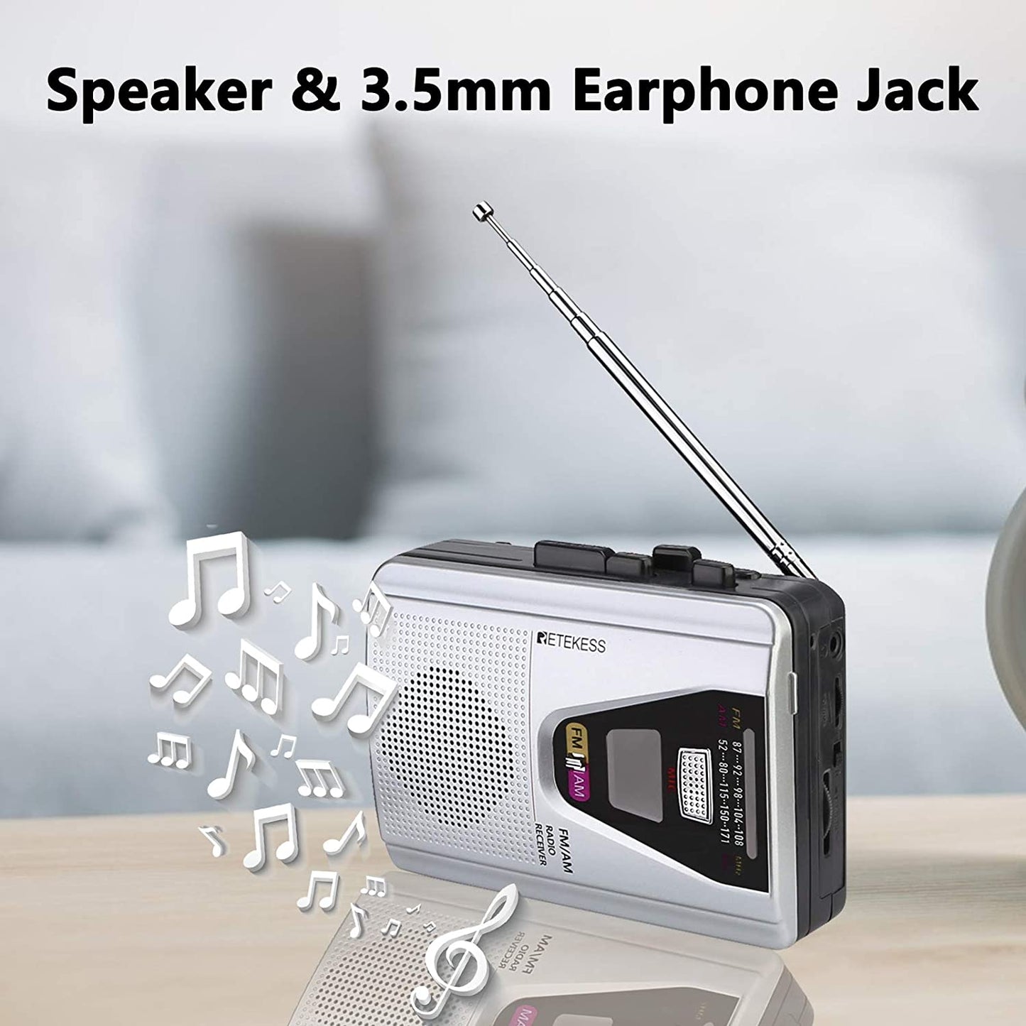 Retekess TR620 Cassette Player Walkman Portable AM/FM Audio Built-in Speaker and Microphone, Suitable for Cassette Collectors