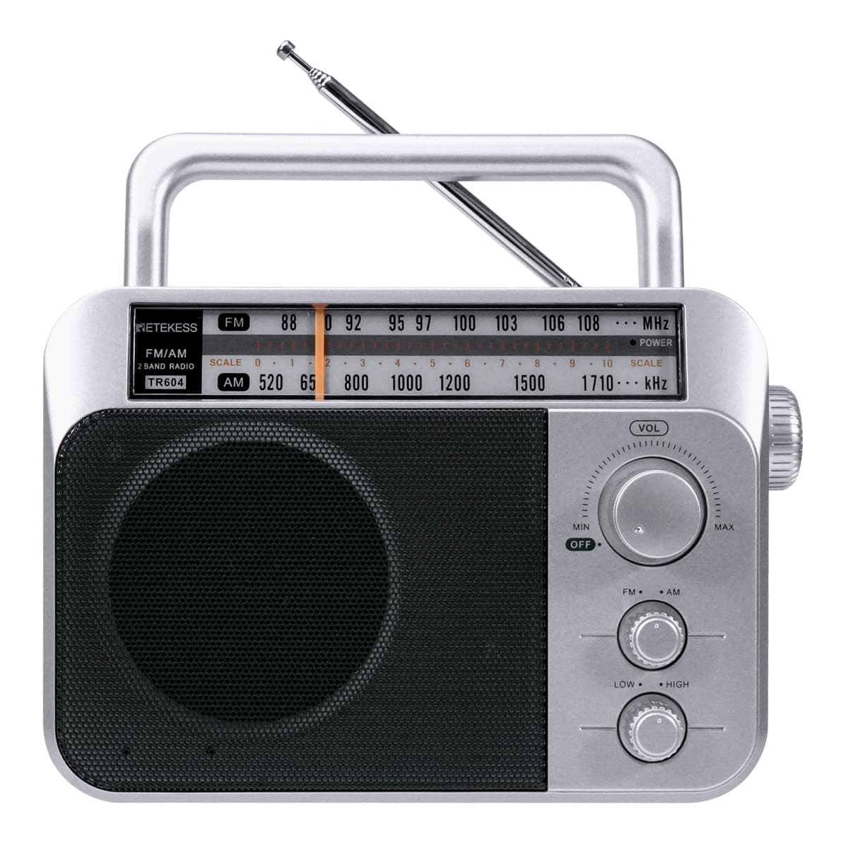 Retekess TR604 AM FM Radio Portable Transistor Analog Radio Silver