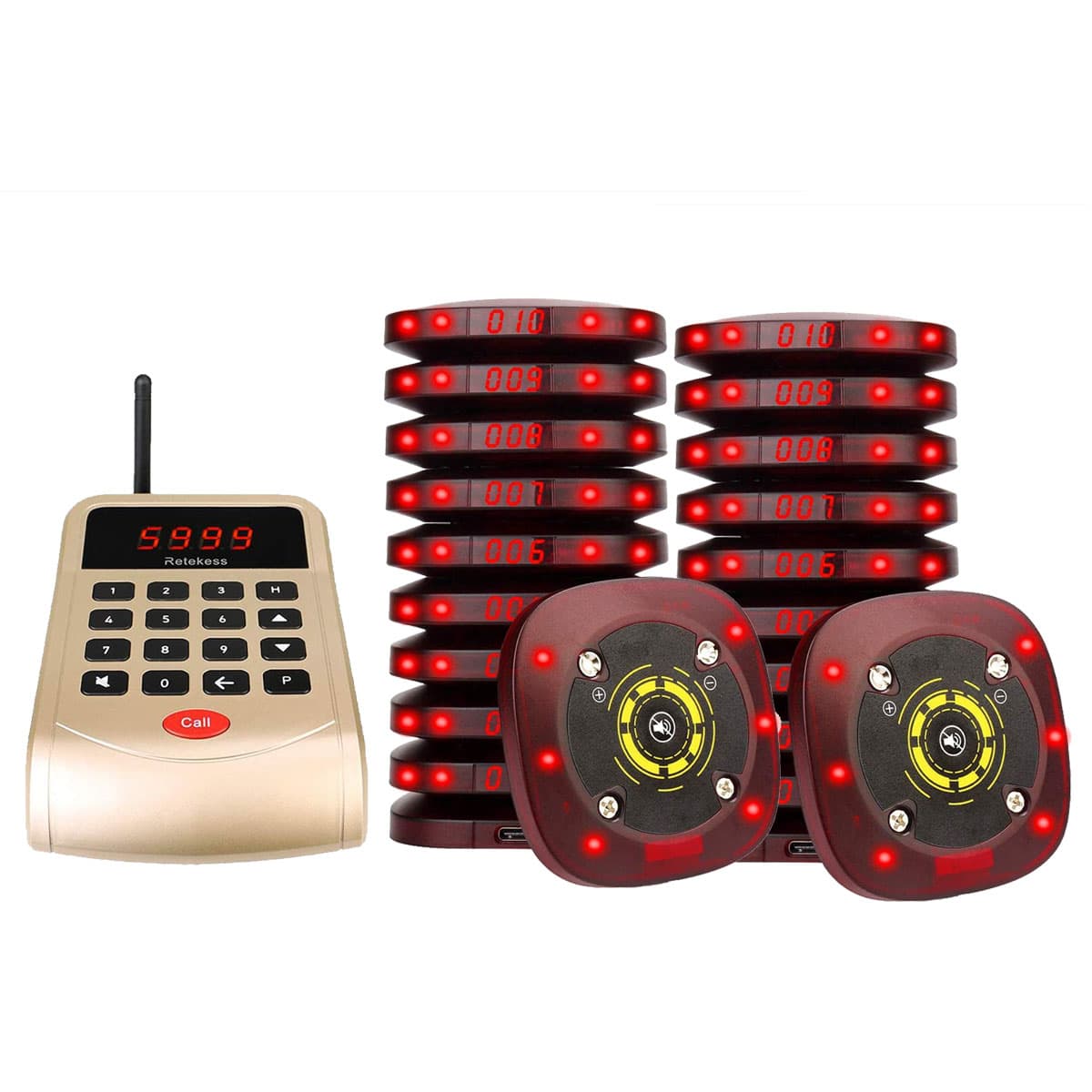 Retekess T118 Wireless Coaster Pager System 999 Channel 1 Keypad + 20 Pagers